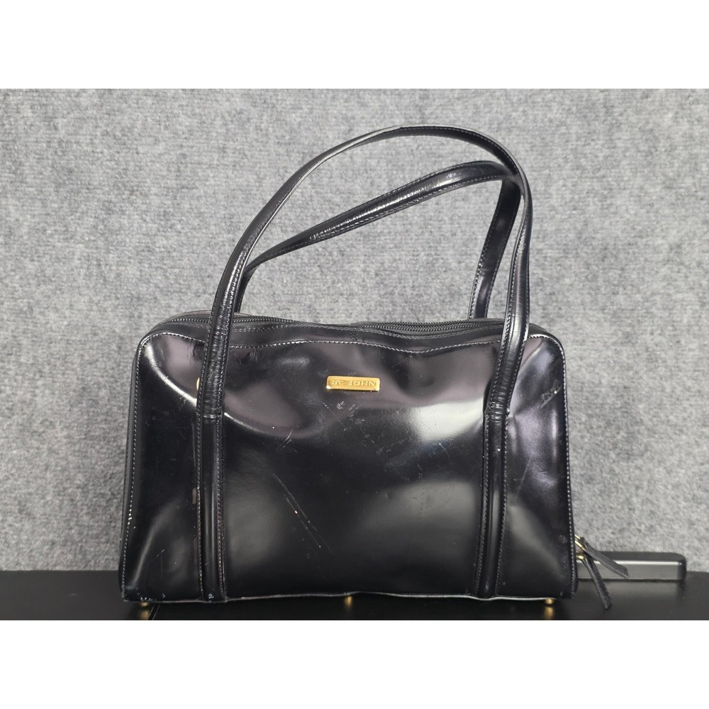 Vintage St John Black Patent Leather Shoulder Bag Satchel Italy‎ Gold Hardware
